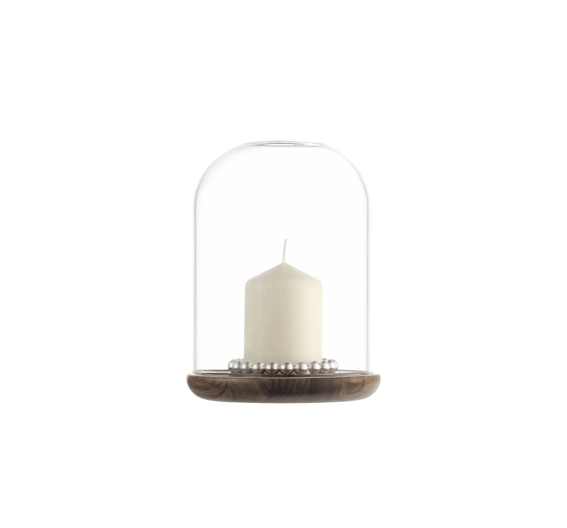 Christofle Perles Windlicht/Walnuss/Glas/versilbert small