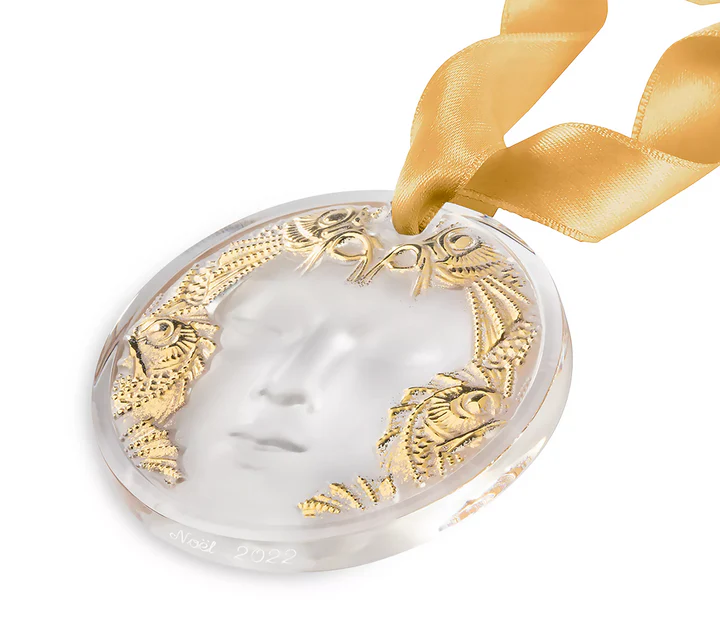 Lalique Christmas Ornament 2022 Masque de Femme Klar/Gold