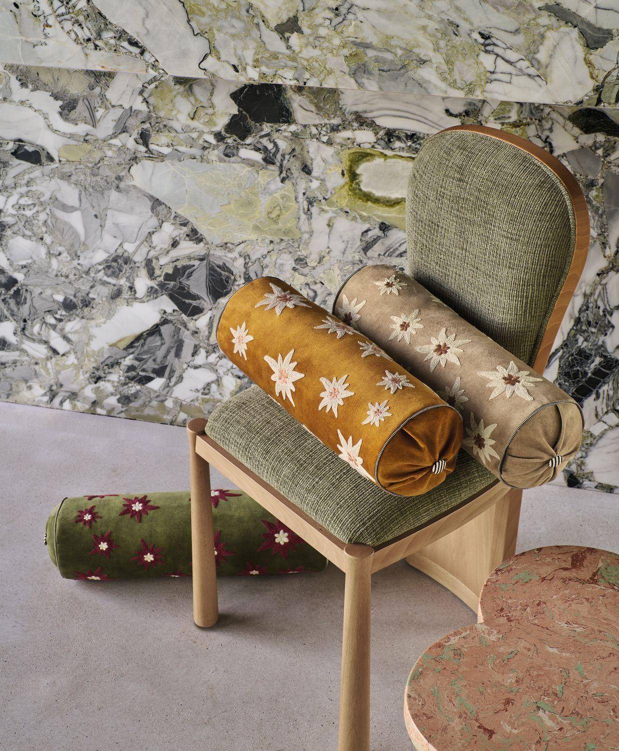 Casamance Housse de Coussin Ness - Vert Olive - Zylinder Kissenbezug