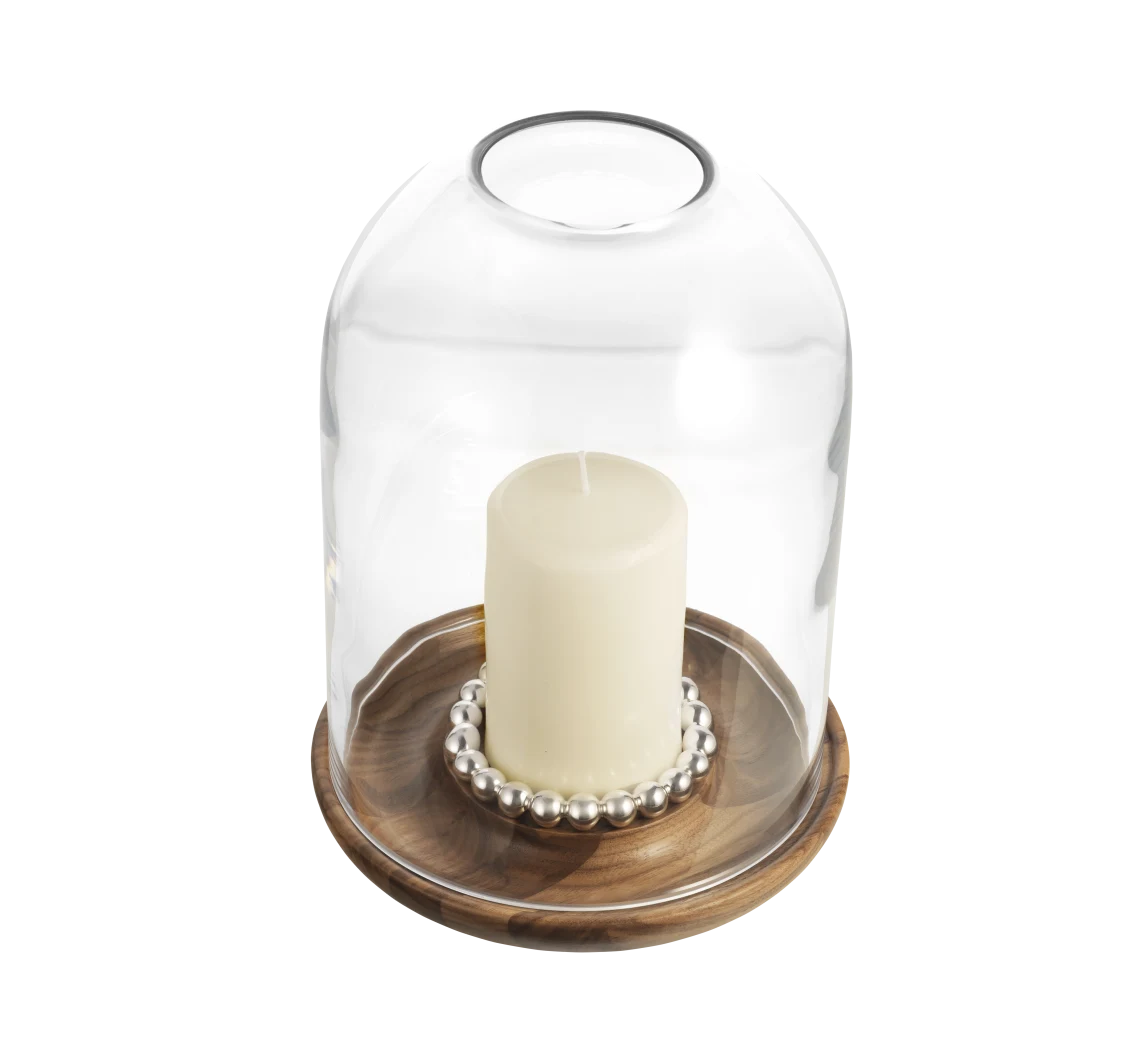 Christofle Perles Windlicht Walnuss/Glas/versilbert