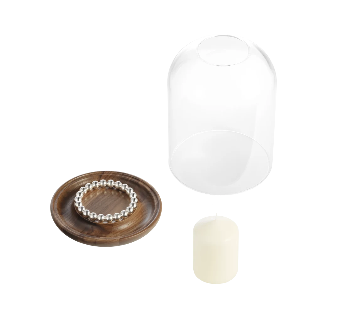 Christofle Perles Windlicht/Walnuss/Glas/versilbert small