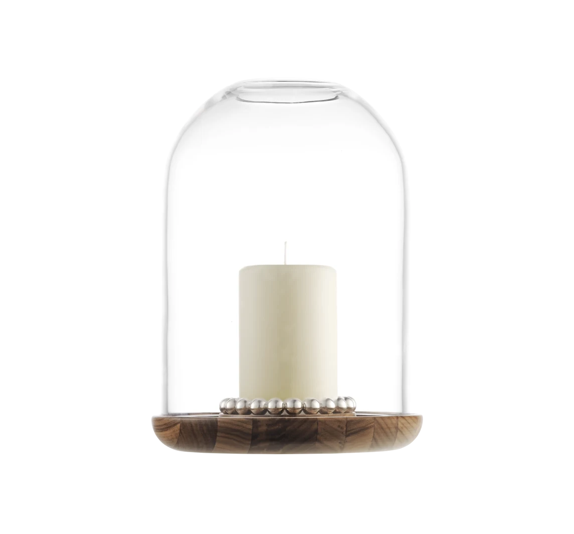 Christofle Perles Windlicht Walnuss/Glas/versilbert