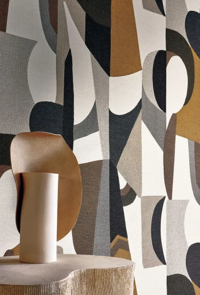 Casamance Assemblage - Vinyltapeten mit geometrischem Stickerei-Effekt