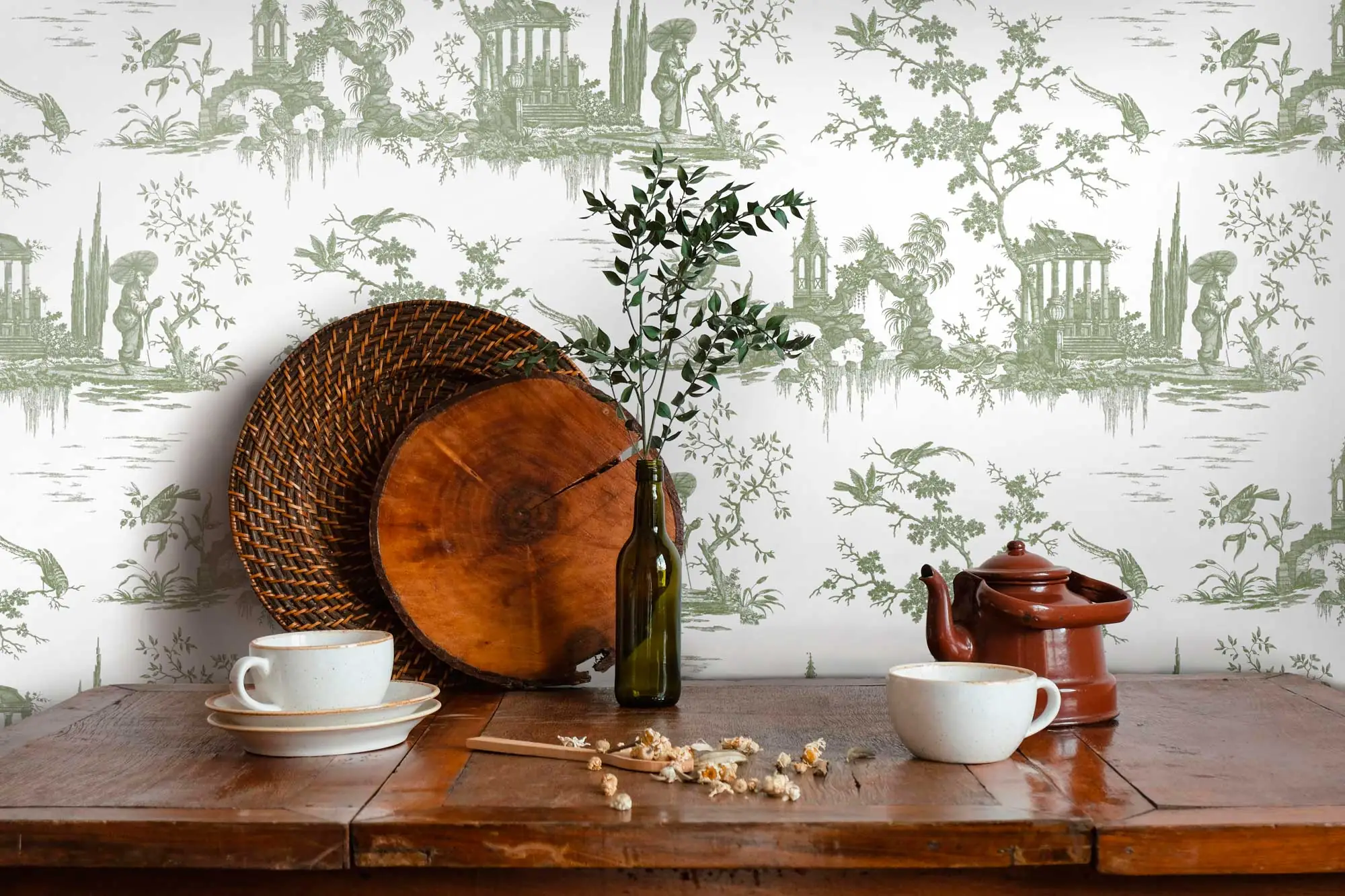 Lorenzo Castillo Jade - elegante Toile de Jouy Tapete