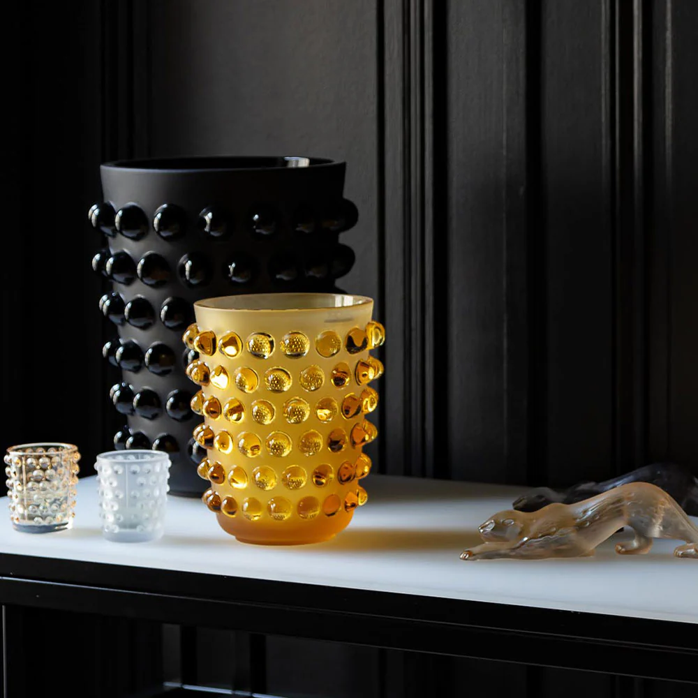 Lalique Mossi Vase Cristal Ambre