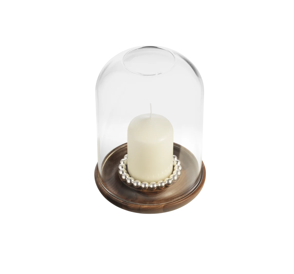 Christofle Perles Windlicht/Walnuss/Glas/versilbert small