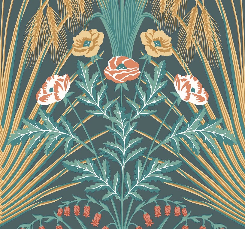 Viridian, Metallic Gold & Coral on Dark Viridian