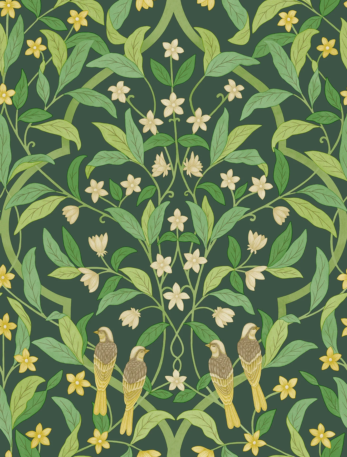 Yellow & Leaf Green on Dark Forest Green